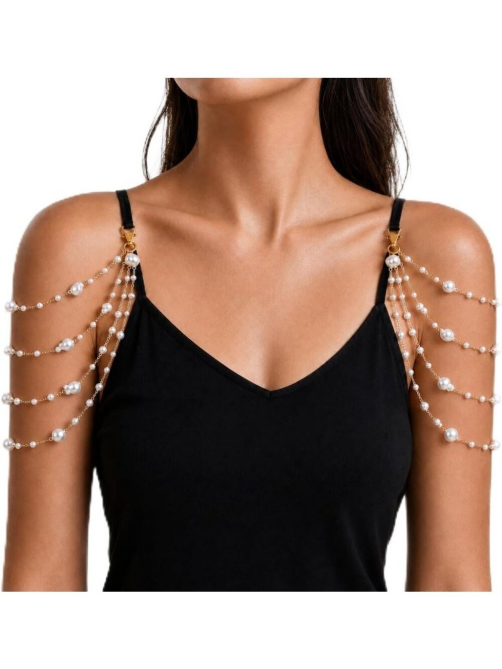Elegant Pearl Shoulder Chains Jewelry - Clip-On Body Necklace for Bride & Prom